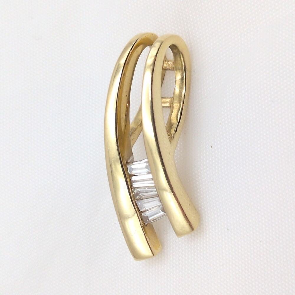 14k Plumb Yellow Gold and Baguette Diamond Curved Slide Pendant ODI 0.90in 2.84g